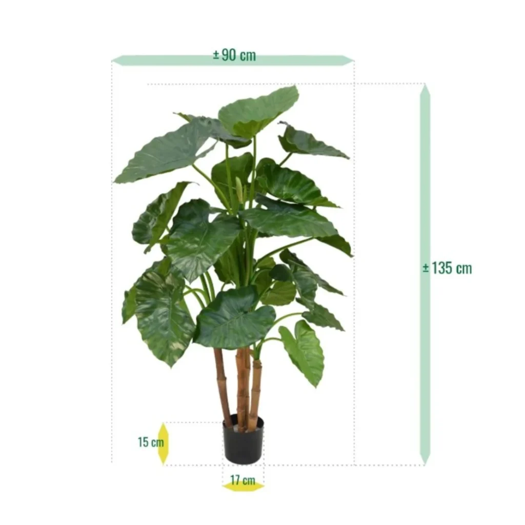 Miljøbillede med Kunstig Alocasia calidora 125 cm.